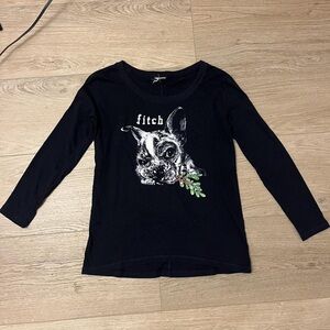 Abercrombie & Fitch Black Long Sleeve Tee with French Bulldog Graphic